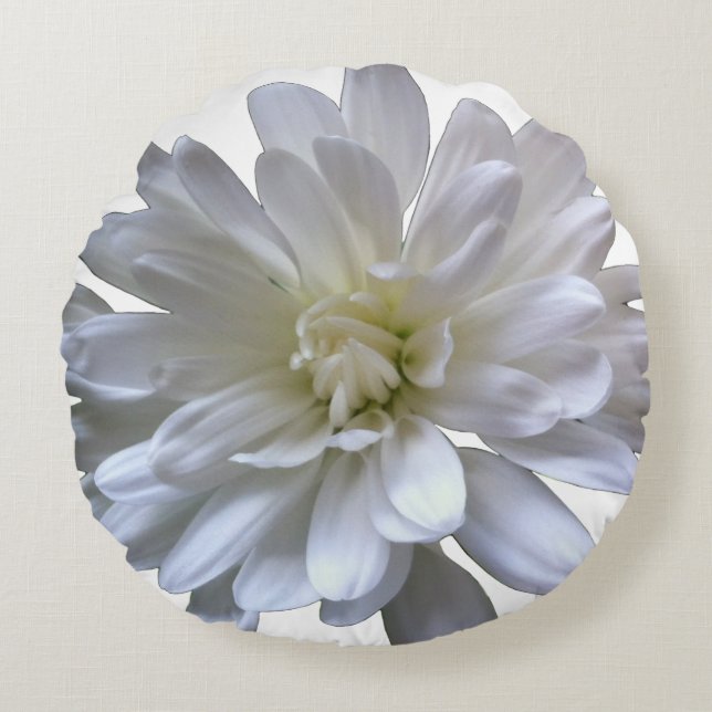 White floral white daisy white mum white flower round cushion (Front)