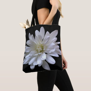 White floral white flower white daisy black tote bag