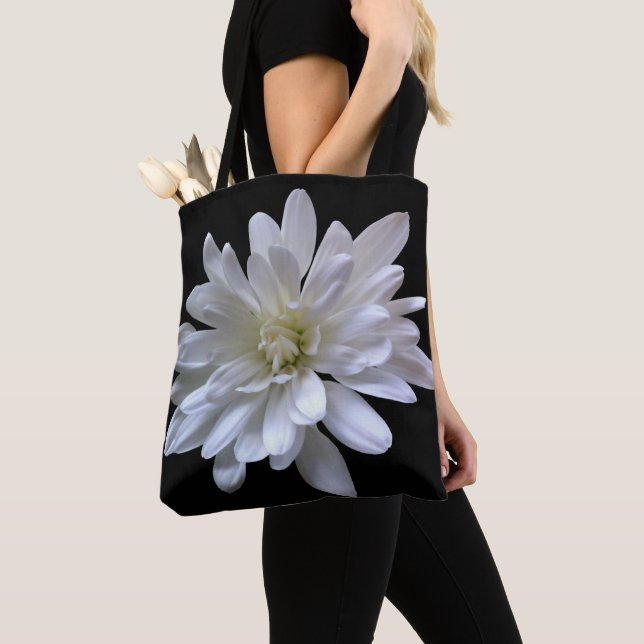 White floral white flower white daisy black tote bag (Close Up)