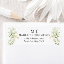 White Floral Wildflower Classic Monogram Address