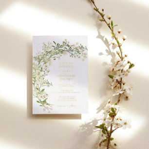 White Floral Wildflowers Botanical Wedding Gold