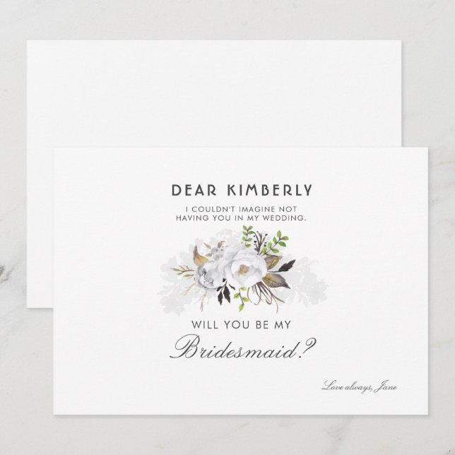 White Floral Will You Be My Bridesmaid Invitation (Front/Back)