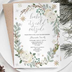 White Floral Winter Baby Shower Invitation