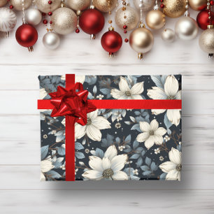 White floral winter botanical garden wrapping paper