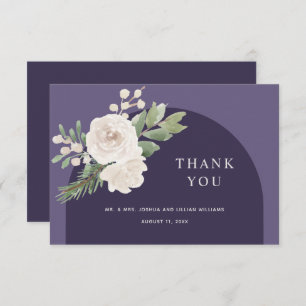 White Floral Winter Botanical Purple Wedding Thank You Card
