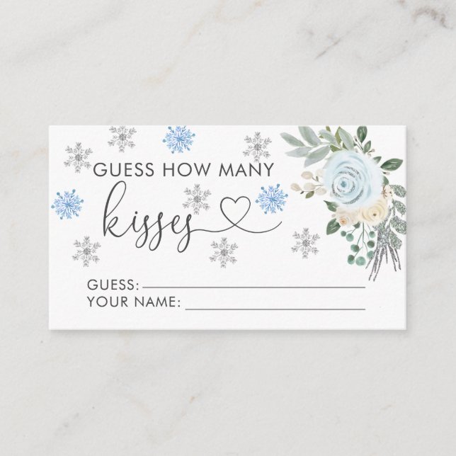 White Floral Winter Bridal Guess How Many Kisses Enclosure Card (Front)