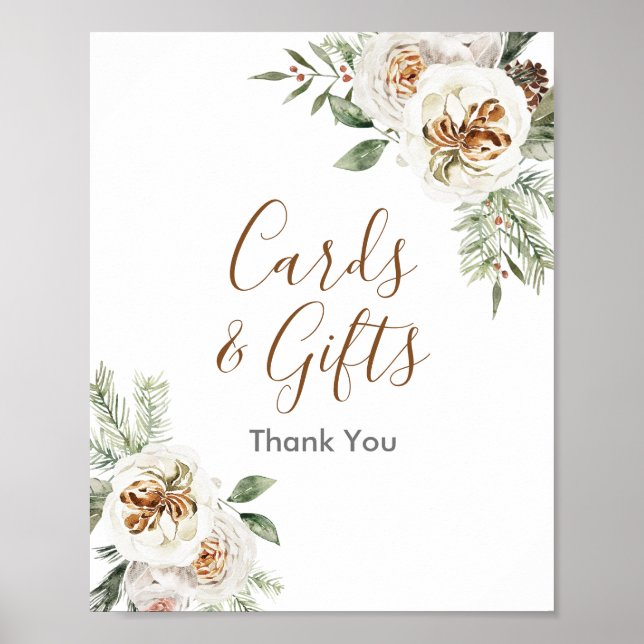 White Floral Winter Floral Cards & Gifts Sign (Front)