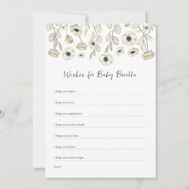 White Floral Wishes for Baby, baby shower game Invitation (Front)