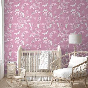 White Floral with Blush Pink Background Wallpaper