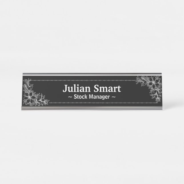 White Floral with frame Desk Name Plate (Front)