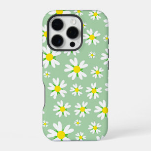 White Floral with Mint Background pattern iPhone 16 Pro Case