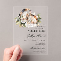White Floral with ring Spanish Wedding acrylic
