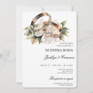 White Floral with ring Spanish Wedding Invitation