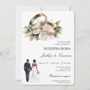 White Floral with ring Spanish Wedding Invitation