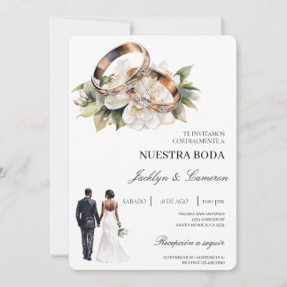 White Floral with ring Spanish Wedding Invitation