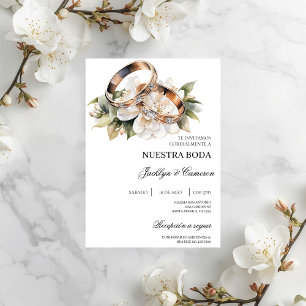 White Floral with ring Spanish Wedding Invitation