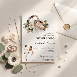 White Floral with ring Spanish Wedding Invitation