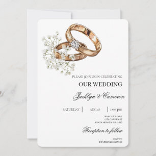 White Floral with ring Wedding Invitation