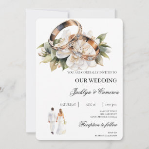 White Floral with ring Wedding Invitation