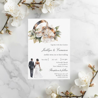 White Floral with ring Wedding Invitation