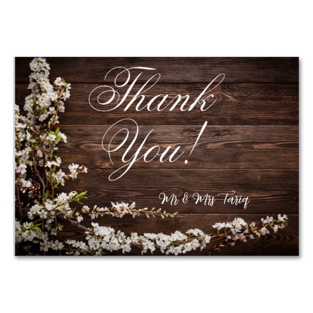  White Floral Wood Texture Wedding Thankyou Cards (Front)