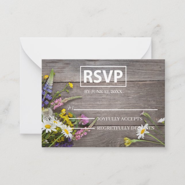 White Floral Wooden RSVP with Blush Accents Card (Front)