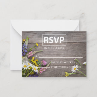 White Floral Wooden RSVP with Blush Accents Card
