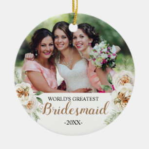 White Floral World's Greatest Bridesmaid Ornament