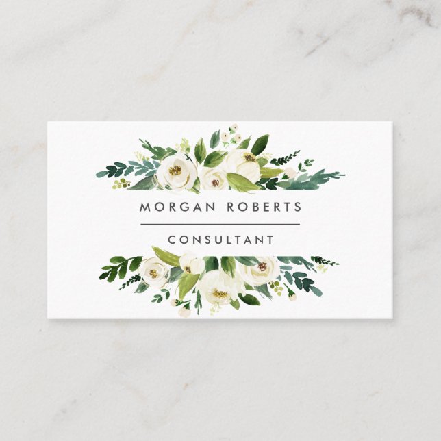 White Floral Wreath  All Professions / Trades Business Card (Front)