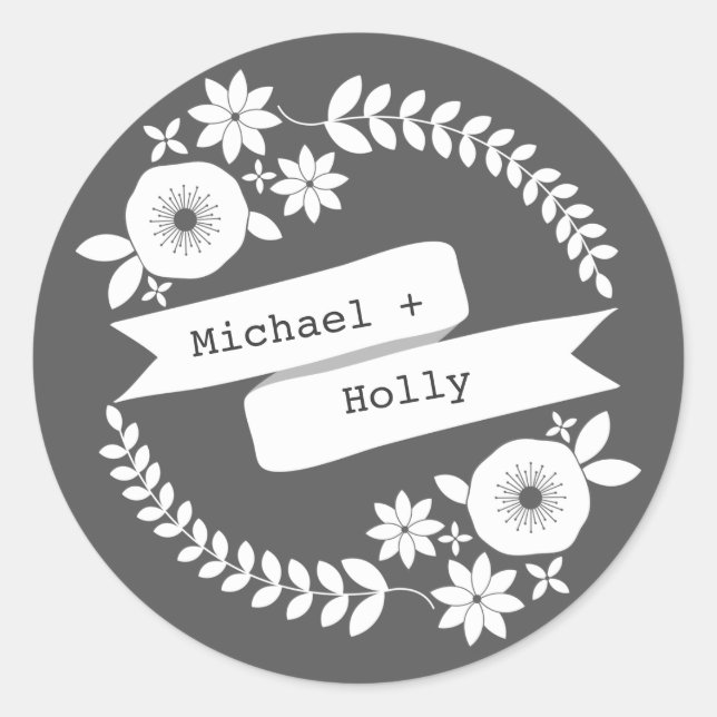 White Floral Wreath & Banner Sticker (Front)