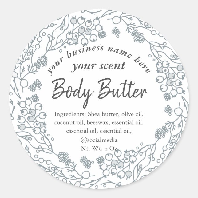 White floral wreath body butter or scrub classic round sticker (Front)