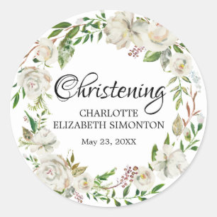 White Floral Wreath Christening Envelope Seal