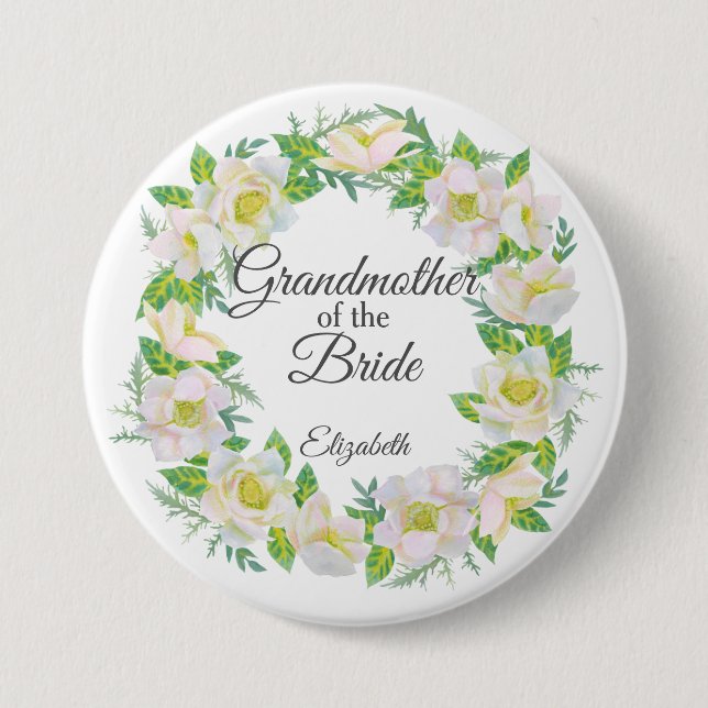 White Floral Wreath Grandmother of the Bride 7.5 Cm Round Badge (Front)