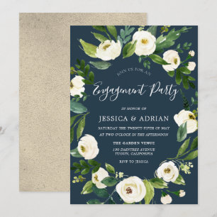 White Floral Wreath Modern Engagement Party Invite