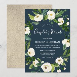 White Floral Wreath Modern Wedding Shower Invite