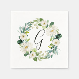 White Floral Wreath Monogram Napkin