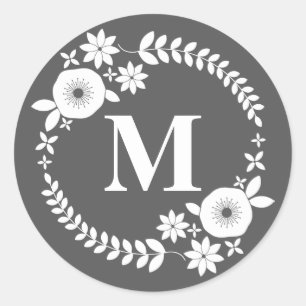 White Floral Wreath Monogram Sticker
