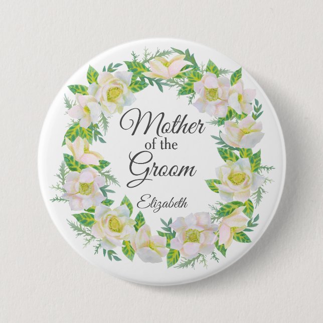 White Floral Wreath Mother of the Groom 7.5 Cm Round Badge (Front)