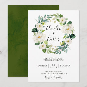 White Floral Wreath Wedding Invitation