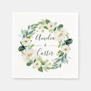 White Floral Wreath Wedding Paper Napkin