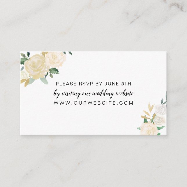 White Floral wreath wedding rsvp online card (Front)