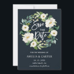 White Floral Wreath Wedding Save the Date Ca<br><div class="desc">White Floral Wedding Save the Date Card featuring a wreath of watercolor white flowers with green foliage. For more advanced customisation of this design,  Please click the "Customise" button. Matching items are also available.</div>