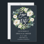 White Floral Wreath Wedding Save the Date Ca<br><div class="desc">White Floral Wedding Save the Date Card featuring a wreath of watercolor white flowers with green foliage. For more advanced customisation of this design,  Please click the "Customise" button. Matching items are also available.</div>