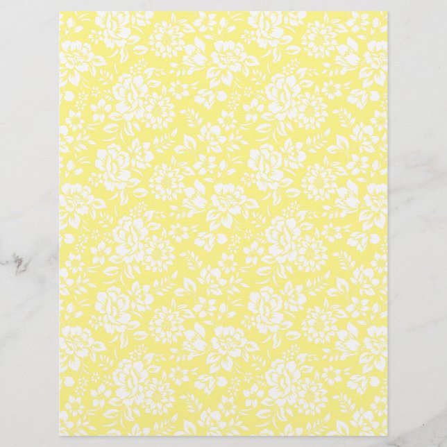 White Floral Yellow Arts & Craft Scrapbook Paper (Front)