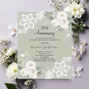 White florals 25th wedding anniversary invitation