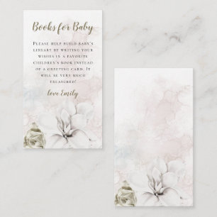 White Florals Books For Baby Girl Boy Baby Shower Enclosure Card