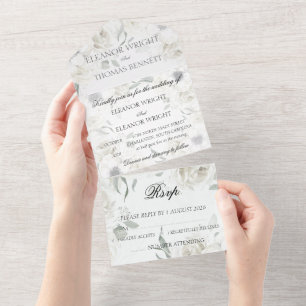 White Florals Botanical All In One Wedding Invites