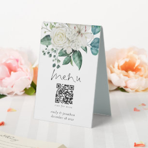 White Florals Eucalyptus Menu Qr Code Wedding
