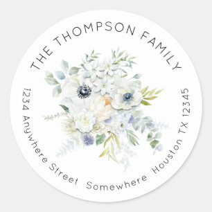White Florals Eucalyptus Return Name Address Classic Round Sticker