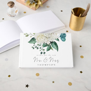 White Florals Eucalyptus Wedding New Mr Mrs  Guest Book